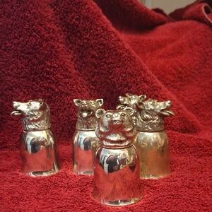 5 Silver Plated Animal Head Stirrup Cups
